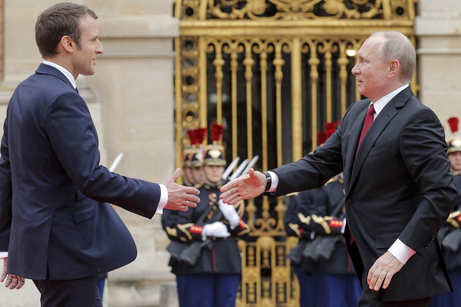 Presidente da França, Emmanuel Macron, e presidente da Rússia, Vladimir PUtin (Foto: Paulo Emílio) Presidente da França, Emmanuel Macron, e presidente da Rússia, Vladimir PUtin