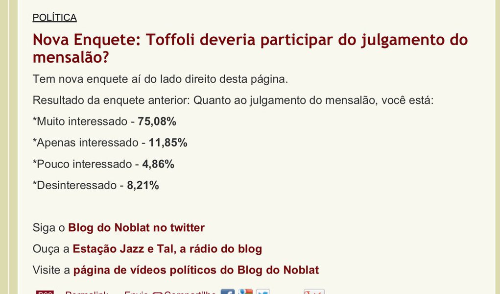 Após polemizar, Noblat pergunta: Toffoli deve julgar o mensalão? (Foto: Reprodução) Após polemizar, Noblat pergunta: Toffoli deve julgar o mensalão?