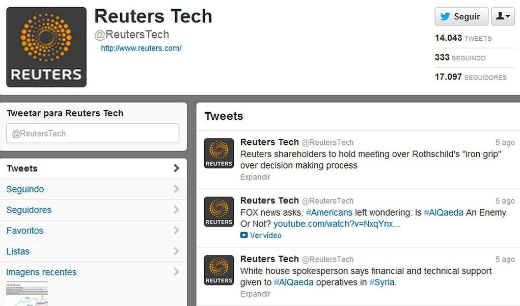 Twitter da Reuters sofre invasão (Foto: Reprodução/Twitter) Twitter da Reuters sofre invasão