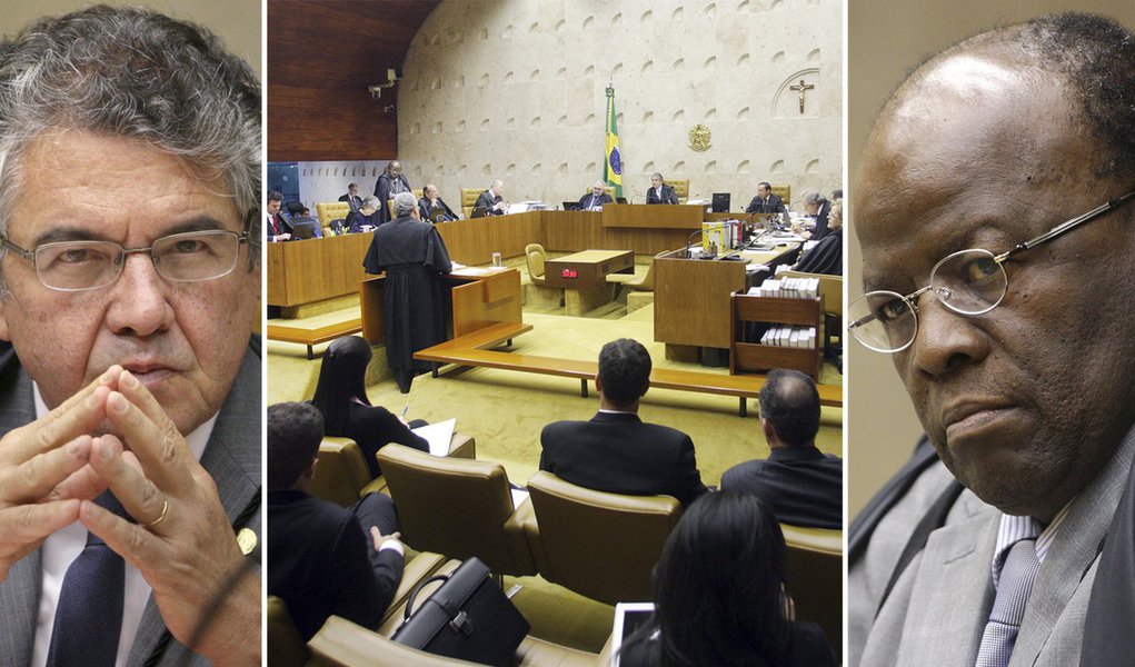 Polêmica entre Mello e Barbosa agita julgamento (Foto: Edição/247) Polêmica entre Mello e Barbosa agita julgamento