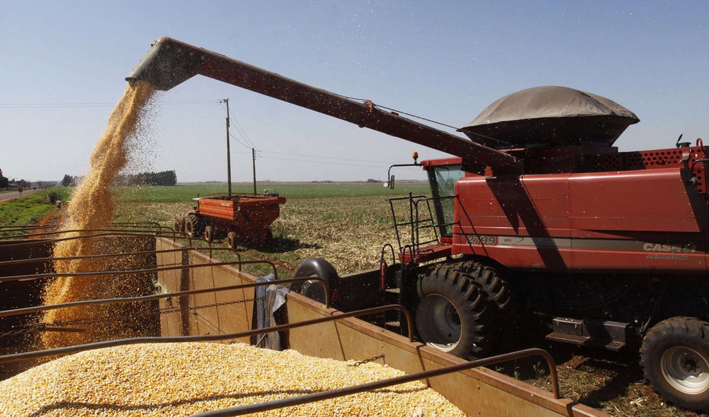 A combine harvester loads corn kernels on a truck at a corn field in La Paloma city, Canindeyu, about 348km (216 miles) northeast of Asuncion August 7, 2012. Corn export is second only to soybean export in Paraguay. REUTERS/Jorge Adorno (PARAGUAY - Tags: (Foto: Leonardo Lucena) A combine harvester loads corn kernels on a truck at a corn field in La Paloma city, Canindeyu, about 348km (216 miles) northeast of Asuncion August 7, 2012. Corn export is second only to soybean export in Paraguay. REUTERS/Jorge Adorno (PARAGUAY - Tags: