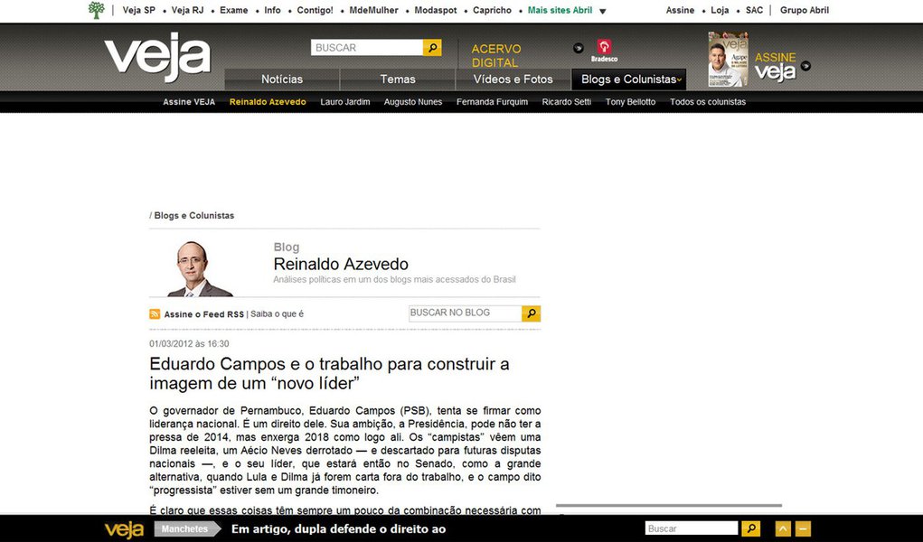Veja condena apoio de Dudu a Haddad (Foto: Reprodução) Veja condena apoio de Dudu a Haddad