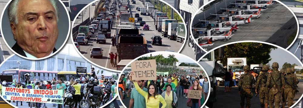 A greve dos caminhoneiros entra em seu 9º dia com protestos em 18 Estados; 10 aeroportos têm falta de combustível; transporte público opera parcialmente; ANP diz que mesmo com reabastecimento dos postos de gasolina hoje, o que não está assegurado, a situação só voltaria ao normal em uma semana; pacotes turísticos para o feriado de Corpus Christi estão sendo cancelados (Foto: Mauro Lopes) A greve dos caminhoneiros entra em seu 9º dia com protestos em 18 Estados; 10 aeroportos têm falta de combustível; transporte público opera parcialmente; ANP diz que mesmo com reabastecimento dos postos de gasolina hoje, o que não está assegurado, a situação só voltaria ao normal em uma semana; pacotes turísticos para o feriado de Corpus Christi estão sendo cancelados