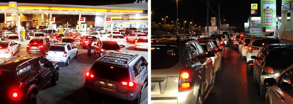 Postos na capital paulista já têm longas filas de veículos, cujos motoristas tentam abastecer com o que resta de combustível na cidade; na Zona Leste, diversos postos já estavam sem gasolina antes das 11h desta quinta-feira 24, 4º dia de protesto dos caminhoneiros contra a alta do diesel, que atinge 25 Estados e o Distrito Federal; frota dos ônibus teve redução de 40% pelo mesmo problema, e a Prefeitura foi à Justiça para pedir liberação das vias; no Rio, a situação também é drástica e o combustível deve durar apenas até esta noite (Foto: Gisele Federicce) Postos na capital paulista já têm longas filas de veículos, cujos motoristas tentam abastecer com o que resta de combustível na cidade; na Zona Leste, diversos postos já estavam sem gasolina antes das 11h desta quinta-feira 24, 4º dia de protesto dos caminhoneiros contra a alta do diesel, que atinge 25 Estados e o Distrito Federal; frota dos ônibus teve redução de 40% pelo mesmo problema, e a Prefeitura foi à Justiça para pedir liberação das vias; no Rio, a situação também é drástica e o combustível deve durar apenas até esta noite