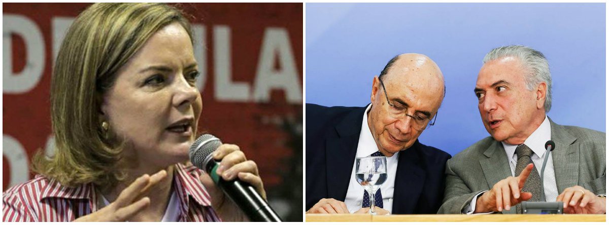 O PT, presidido pela senadora Gleisi Hoffmann (PR), afirma que o ex-ministro da Fazenda Henrique Meirelles "raspa o tacho do Fundo Soberano para mitigar o fracasso de sua política econômica e tentar satisfazer minimamente os interesses do capital financeiro a que deve obediência" (Foto: Leonardo Lucena) O PT, presidido pela senadora Gleisi Hoffmann (PR), afirma que o ex-ministro da Fazenda Henrique Meirelles "raspa o tacho do Fundo Soberano para mitigar o fracasso de sua política econômica e tentar satisfazer minimamente os interesses do capital financeiro a que deve obediência"