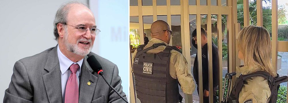 O ex-governador de Minas Eduardo Azeredo (PSDB) se entregou às 14h45 desta quarta-feira (23) em uma delegacia de Belo Horizonte, sendo o primeiro político a ser preso no mensalão tucano; segundo denúncia do MPF, Azeredo foi o principal beneficiário do esquema de desvio de verbas de estatais para a campanha eleitoral; a Justiça rejeitou nesta terça-feira (22), por unanimidade, o último recurso da defesa do tucano (Foto: Leonardo Lucena) O ex-governador de Minas Eduardo Azeredo (PSDB) se entregou às 14h45 desta quarta-feira (23) em uma delegacia de Belo Horizonte, sendo o primeiro político a ser preso no mensalão tucano; segundo denúncia do MPF, Azeredo foi o principal beneficiário do esquema de desvio de verbas de estatais para a campanha eleitoral; a Justiça rejeitou nesta terça-feira (22), por unanimidade, o último recurso da defesa do tucano