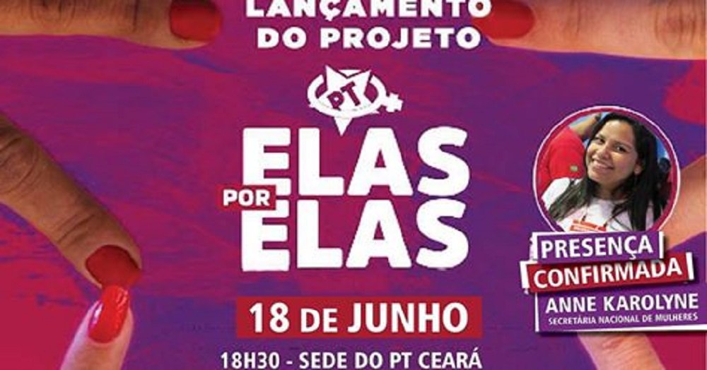 A Secretaria de Mulheres do PT Ceará lança, na próxima segunda-feira (18), o projeto Elas por Elas, com o objetivo de impulsionar e fortalecer a participação e a representatividade de mulheres na política. O projeto tenta reverter a situação de desigualdade enfrentada pela mulheres que disputam as eleições (Foto: Fatima 247) A Secretaria de Mulheres do PT Ceará lança, na próxima segunda-feira (18), o projeto Elas por Elas, com o objetivo de impulsionar e fortalecer a participação e a representatividade de mulheres na política. O projeto tenta reverter a situação de desigualdade enfrentada pela mulheres que disputam as eleições