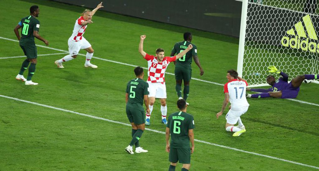 Copa 2018: Croácia e Nigéria. Jogadores da Croácia comemoram primeiro gol. Oghenekaro Etebo da Nigéria fez gol contra, o primeiro da Croácia. (Foto: Leonardo Lucena) Copa 2018: Croácia e Nigéria. Jogadores da Croácia comemoram primeiro gol. Oghenekaro Etebo da Nigéria fez gol contra, o primeiro da Croácia.