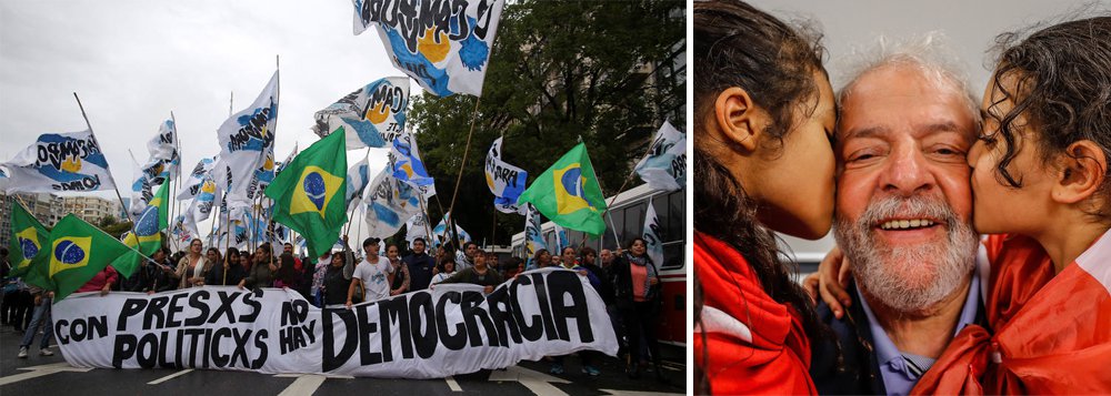 Argentinos vão em frente à embaixada do Brasil em Buenos Aires pedir pela liberdade do ex presidente Lula; eles repudiam a perseguição política, judicial e midiática contra o líder brasileiro, “pretendem encarcerar o primeiro presidente trabalhador da América Latina numa atitude de revanchismo”, afirmou o deputado Hugo Yasky (Foto: Gustavo Conde) Argentinos vão em frente à embaixada do Brasil em Buenos Aires pedir pela liberdade do ex presidente Lula; eles repudiam a perseguição política, judicial e midiática contra o líder brasileiro, “pretendem encarcerar o primeiro presidente trabalhador da América Latina numa atitude de revanchismo”, afirmou o deputado Hugo Yasky