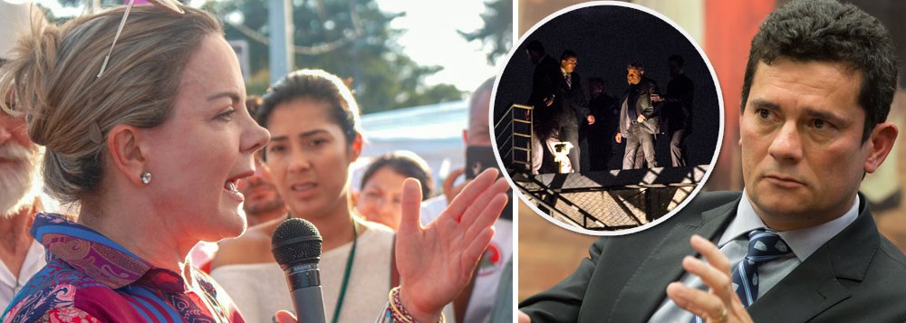 Presidente nacional do PT, senadora Gleisi Hoffmann (PT-RJ), declara em entrevista ao jornal argentino Página 12 que a estratégia contra o ex-presidente, ao se negar visitas na prisão, é "vencê-lo emocionalmente" e que Sergio Moro "foi atropelado" por trancá-lo, uma vez que "o país inteiro olha para Curitiba"; sobre o atentado contra o acampamento, Gleisi lembrou que no mês passado a caravana de Lula já havia sofrido um atentado e avaliou que "o clima de intolerância e violência contra o PT, a esquerda e os movimentos sociais é muito grave" (Foto: Gisele Federicce) Presidente nacional do PT, senadora Gleisi Hoffmann (PT-RJ), declara em entrevista ao jornal argentino Página 12 que a estratégia contra o ex-presidente, ao se negar visitas na prisão, é "vencê-lo emocionalmente" e que Sergio Moro "foi atropelado" por trancá-lo, uma vez que "o país inteiro olha para Curitiba"; sobre o atentado contra o acampamento, Gleisi lembrou que no mês passado a caravana de Lula já havia sofrido um atentado e avaliou que "o clima de intolerância e violência contra o PT, a esquerda e os movimentos sociais é muito grave"