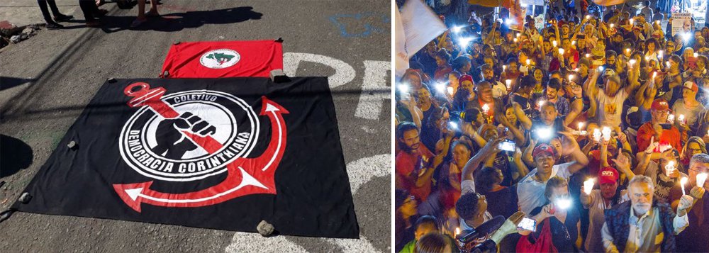 Polícia Militar do Paraná obrigou torcedores do Corinthians a tirarem a camisa do clube para pode visitar o acampamento Lula Livre, em Curitiba; um dos torcedores alvos da ação da PM foi Emerson Marcelo, de Osasco, torcedor da Gaviões da Fiel; "Como assim? Voltou a ditadura? Voltamos 64? Não podemos usar a camisa de um time para visitar um movimento legítimo que está defendendo uma pessoa que não cometeu crime algum e se cometeu: cadê a prova? ", questionou o indignado corintiano (Foto: Aquiles Lins) Polícia Militar do Paraná obrigou torcedores do Corinthians a tirarem a camisa do clube para pode visitar o acampamento Lula Livre, em Curitiba; um dos torcedores alvos da ação da PM foi Emerson Marcelo, de Osasco, torcedor da Gaviões da Fiel; "Como assim? Voltou a ditadura? Voltamos 64? Não podemos usar a camisa de um time para visitar um movimento legítimo que está defendendo uma pessoa que não cometeu crime algum e se cometeu: cadê a prova? ", questionou o indignado corintiano