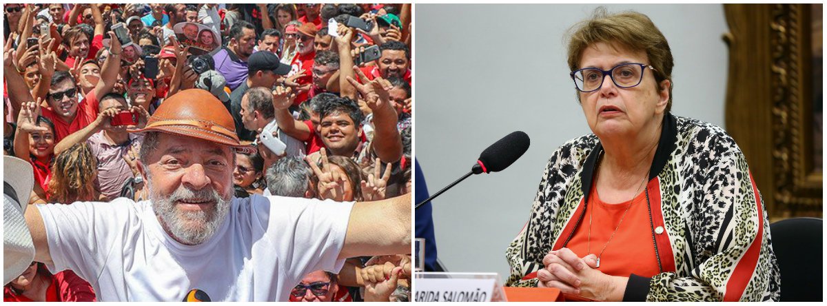 Diante da iminente prisão do ex-presidente Lul, a deputada federa Margarida Salomão (PT-MG) foi mais afirmou que ele "vai com o nosso amor, com a nossa solidariedade, com a nossa emoção. E nós, que ficamos aqui, temos a tarefa de lutar pela sua liberdade, lutar por justiça, lutar pela dignidade do povo brasileiro. Lutar pela democracia no Brasil"; "É preciso saber que Lula cumprindo a decisão judicial preserva a sua honra. A honra que, como lhe ensinou sua mãe, é a riqueza que tem mesmo os que não possuem nada", disse (Foto: Leonardo Lucena) Diante da iminente prisão do ex-presidente Lul, a deputada federa Margarida Salomão (PT-MG) foi mais afirmou que ele "vai com o nosso amor, com a nossa solidariedade, com a nossa emoção. E nós, que ficamos aqui, temos a tarefa de lutar pela sua liberdade, lutar por justiça, lutar pela dignidade do povo brasileiro. Lutar pela democracia no Brasil"; "É preciso saber que Lula cumprindo a decisão judicial preserva a sua honra. A honra que, como lhe ensinou sua mãe, é a riqueza que tem mesmo os que não possuem nada", disse