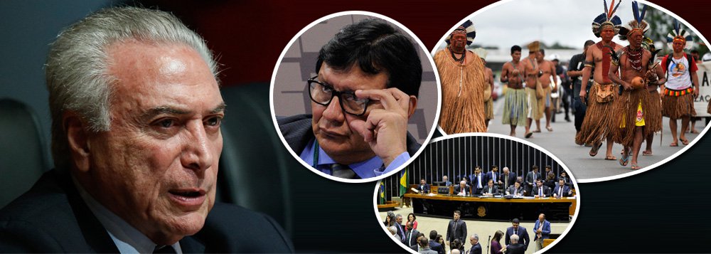 Após voltar a ser pressionado pela bancada ruralista, Michel Temer exonerou o presidente da Funai, Franklimberg Ribeiro de Freitas; demissão veio após um grupo de 40 senadores e deputados ligados ao setor apresentar uma carta ao emedebista alegando que o presidente da Funai estaria desconsiderando projetos de interesse da bancada ruralista; bancada ruralista vem sendo um dos principais pontos de apoio de Temer no Poder; custo deste apoio já teria custado cerca de R$ 30 bilhões aos cofres públicos, seja por meio de perdão de dívidas ou na liberação de emendas parlamentares, além da aprovação de projetos como ampliação de áreas desmatadas ou redução de compensações ambientais (Foto: Paulo Emílio) www.brasil247.com - Após voltar a ser pressionado pela bancada ruralista, Michel Temer exonerou o presidente da Funai, Franklimberg Ribeiro de Freitas; demissão veio após um grupo de 40 senadores e deputados ligados ao setor apresentar uma carta ao emedebista alegando que o presidente da Funai estaria desconsiderando projetos de interesse da bancada ruralista; bancada ruralista vem sendo um dos principais pontos de apoio de Temer no Poder; custo deste apoio já teria custado cerca de R$ 30 bilhões aos cofres públicos, seja por meio de perdão de dívidas ou na liberação de emendas parlamentares, além da aprovação de projetos como ampliação de áreas desmatadas ou redução de compensações ambientais