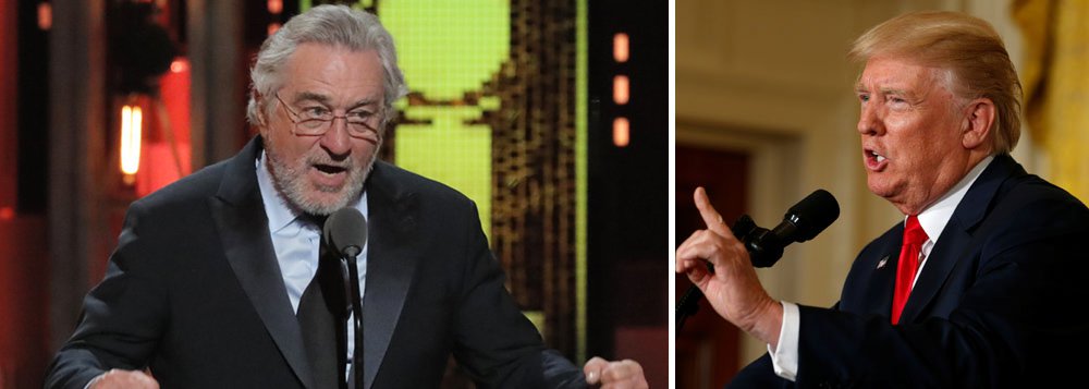 O ator Robert De Niro pronunciou um xingamento público, falando sobre o presidente dos EUA, Donald Trump, durante a cerimônia de entrega do prêmio Tony, em Nova Iorque. O ator subiu ao palco para entregar o troféu ao músico Bruce Springsteen, e disse: "Eu quero falar uma coisa: Trump, vai se f***r. Basta de falar: 'Fora Trump', chegou hora de 'Vai se f***r, Trump", disparou debaixo de aplausos do público (Foto: Paulo Emílio) O ator Robert De Niro pronunciou um xingamento público, falando sobre o presidente dos EUA, Donald Trump, durante a cerimônia de entrega do prêmio Tony, em Nova Iorque. O ator subiu ao palco para entregar o troféu ao músico Bruce Springsteen, e disse: "Eu quero falar uma coisa: Trump, vai se f***r. Basta de falar: 'Fora Trump', chegou hora de 'Vai se f***r, Trump", disparou debaixo de aplausos do público