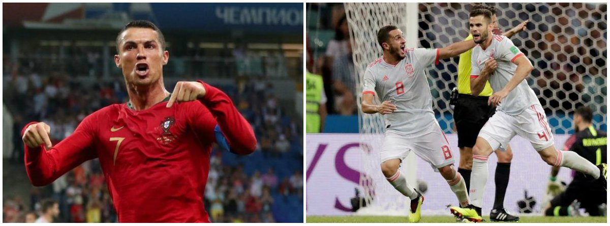 O atacante português Cristiano Ronaldo marcou os três gols de Portugal no empate com a Espanha, o último deles um golaço de falta, em um excelente jogo pelo Grupo B da Copa do Mundo nesta sexta-feira (15) (Foto: Leonardo Lucena) O atacante português Cristiano Ronaldo marcou os três gols de Portugal no empate com a Espanha, o último deles um golaço de falta, em um excelente jogo pelo Grupo B da Copa do Mundo nesta sexta-feira (15)