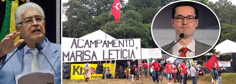 Senador do Paraná responsabiliza o discurso criado pela Lava Jato para o clima de ódio e perseguição contra movimentos sociais e o PT no Brasil, que resultou no atentado a tiros contra o acampamento em defesa de Lula em Curitiba e antes contra a caravana do ex-presidente; segundo ele, porém, o que "os procuradores e a operação de Sergio Moro não percebem" é que "esses atentados têm mão dupla"; "Hoje pode atingir o acampamento, mas amanhã pode atingir os seus promotores", alerta; "A irresponsabilidade desses meninos pode levar o Brasil a uma guerra civil", alerta; assista (Foto: Gisele Federicce) Senador do Paraná responsabiliza o discurso criado pela Lava Jato para o clima de ódio e perseguição contra movimentos sociais e o PT no Brasil, que resultou no atentado a tiros contra o acampamento em defesa de Lula em Curitiba e antes contra a caravana do ex-presidente; segundo ele, porém, o que "os procuradores e a operação de Sergio Moro não percebem" é que "esses atentados têm mão dupla"; "Hoje pode atingir o acampamento, mas amanhã pode atingir os seus promotores", alerta; "A irresponsabilidade desses meninos pode levar o Brasil a uma guerra civil", alerta; assista