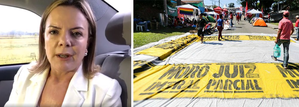 "Muito grave o atentado nesta madrugada ao acampamento da vigília democrática de solidariedade ao Lula. Companheiro Jeferson, de São Paulo, baleado no pescoço, corre risco de morte. Esperamos providência rigorosa por parte das autoridades de segurança", denuncia a senadora Gleisi Hoffmann, presidente do PT; em vídeo, ela detalha que "mais de 20 tiros foram disparados contra o acampamento" Marisa Letícia, e diz que a violência "é resultado desse processo construído de perseguição contra o presidente Lula, o PT e os movimentos de esquerda. A Lava Jato tem responsabilidade nisso, assim como a Globo"; assista (Foto: Gisele Federicce) "Muito grave o atentado nesta madrugada ao acampamento da vigília democrática de solidariedade ao Lula. Companheiro Jeferson, de São Paulo, baleado no pescoço, corre risco de morte. Esperamos providência rigorosa por parte das autoridades de segurança", denuncia a senadora Gleisi Hoffmann, presidente do PT; em vídeo, ela detalha que "mais de 20 tiros foram disparados contra o acampamento" Marisa Letícia, e diz que a violência "é resultado desse processo construído de perseguição contra o presidente Lula, o PT e os movimentos de esquerda. A Lava Jato tem responsabilidade nisso, assim como a Globo"; assista