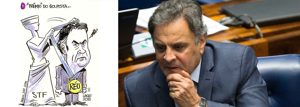 O chargista Carlos Latuff retratou nesta terça-feira, 17, a decisão do Supremo Tribunal Federal que aceitou denúncia da Procuradoria-Geral da República e transformaram em réu o senador Aécio Neves (PSDB-MG) por corrupção passiva e obstrução de Justiça a partir da delação feita por empresários do grupo J&F, que controla a JBS (Foto: Aquiles Lins) O chargista Carlos Latuff retratou nesta terça-feira, 17, a decisão do Supremo Tribunal Federal que aceitou denúncia da Procuradoria-Geral da República e transformaram em réu o senador Aécio Neves (PSDB-MG) por corrupção passiva e obstrução de Justiça a partir da delação feita por empresários do grupo J&F, que controla a JBS
