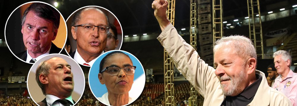 A pesquisa Ipsos, divulgada neste sábado, também revela que o ex-presidente Lula, que vem mantido como preso político em Curitiba, à margem da legislação nacional, para não disputar as eleições presidenciais, que ele venceria com facilidade, e também para que riquezas nacionais, como o pré-sal, sejam entregues na bacia das almas, tem a maior aprovação entre os presidenciáveis; enquanto isso, Alckmin é rejeitado por 70%, seguido por Ciro, com 65%, Bolsonaro, com 64%, e Marina, com 63% (Foto: Leonardo Attuch) A pesquisa Ipsos, divulgada neste sábado, também revela que o ex-presidente Lula, que vem mantido como preso político em Curitiba, à margem da legislação nacional, para não disputar as eleições presidenciais, que ele venceria com facilidade, e também para que riquezas nacionais, como o pré-sal, sejam entregues na bacia das almas, tem a maior aprovação entre os presidenciáveis; enquanto isso, Alckmin é rejeitado por 70%, seguido por Ciro, com 65%, Bolsonaro, com 64%, e Marina, com 63%