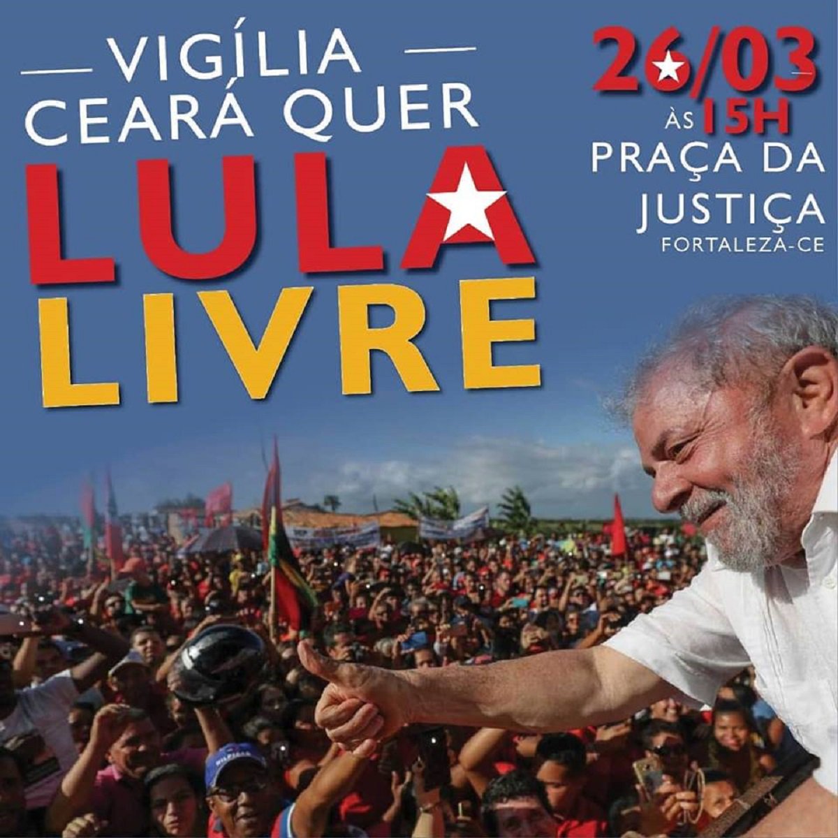 O Partido dos Trabalhadores Ceará está organizando uma vigília para a tarde desta segunda-feira (26), na Praça da Justiça, em frente à sede da Justiça Federal no Ceará, a partir as 15 horas. O ato faz parte programação para hoje, em todo Brasil, por orientação da direção nacional do partido. Nesta tarde, o Tribunal Regional Federal da 4ª Região (TRF4), sediado em Porto Alegre, deverá julgar o recurso da defesa do ex-presidente Luiz Inácio Lula da Silva contra a decisão em segunda instância, que aumentou a pena no caso do triplex em Guarujá, em São Paulo, chamado de embargos de declaração da apelação criminal. A sessão está prevista para começar às 13h30 (Foto: Fatima 247) O Partido dos Trabalhadores Ceará está organizando uma vigília para a tarde desta segunda-feira (26), na Praça da Justiça, em frente à sede da Justiça Federal no Ceará, a partir as 15 horas. O ato faz parte programação para hoje, em todo Brasil, por orientação da direção nacional do partido. Nesta tarde, o Tribunal Regional Federal da 4ª Região (TRF4), sediado em Porto Alegre, deverá julgar o recurso da defesa do ex-presidente Luiz Inácio Lula da Silva contra a decisão em segunda instância, que aumentou a pena no caso do triplex em Guarujá, em São Paulo, chamado de embargos de declaração da apelação criminal. A sessão está prevista para começar às 13h30
