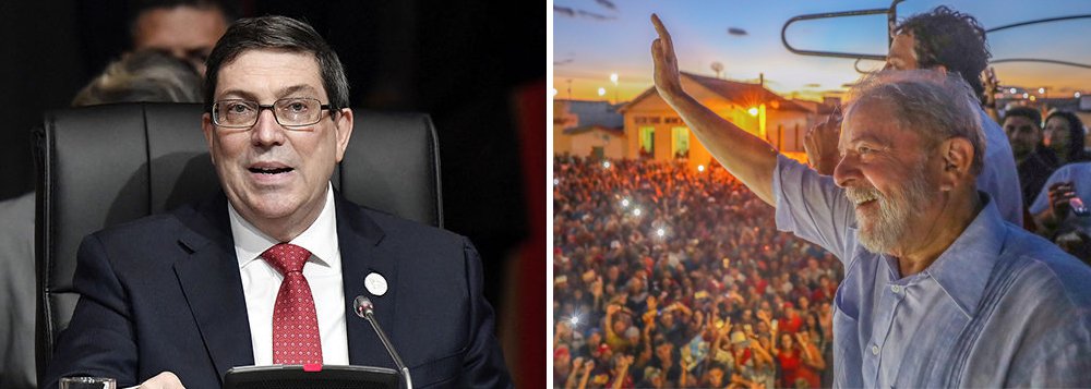 Em pronunciamento na 8ª Cúpula das Américas, realizada no Peru, o chanceler cubano, Bruno Rodríguez, fez um veemente apelo pela libertação do ex-presidente Lula, por ele considerado "preso político"; "Utiliza-se a luta contra a corrupção como uma arma política; os procuradores e juízes atuam como 'partidos políticos' e se impede que os eleitores votem em candidatos com forte apoio popular, como é o caso do presidente, preso político, Luiz Inácio Lula da Silva, cuja liberdade exigimos" (Foto: Aquiles Lins) Em pronunciamento na 8ª Cúpula das Américas, realizada no Peru, o chanceler cubano, Bruno Rodríguez, fez um veemente apelo pela libertação do ex-presidente Lula, por ele considerado "preso político"; "Utiliza-se a luta contra a corrupção como uma arma política; os procuradores e juízes atuam como 'partidos políticos' e se impede que os eleitores votem em candidatos com forte apoio popular, como é o caso do presidente, preso político, Luiz Inácio Lula da Silva, cuja liberdade exigimos"