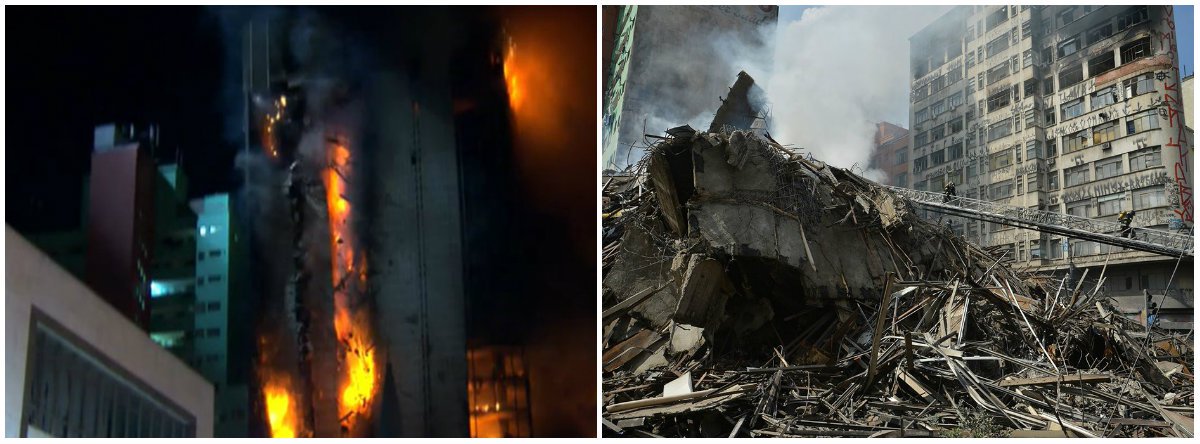 O Corpo de Bombeiros informou que o prédio vizinho ao edifício Wilton Paes de Almeida, que desmoronou no Largo do Paissandu, no Centro de São Paulo, corre risco de desabar; de acordo com a Defesa Civil, a estrutura está condenada; os bombeiros e as máquinas foram retirados às pressas da área próxima ao edifício, que foi isolada (Foto: Leonardo Lucena) O Corpo de Bombeiros informou que o prédio vizinho ao edifício Wilton Paes de Almeida, que desmoronou no Largo do Paissandu, no Centro de São Paulo, corre risco de desabar; de acordo com a Defesa Civil, a estrutura está condenada; os bombeiros e as máquinas foram retirados às pressas da área próxima ao edifício, que foi isolada