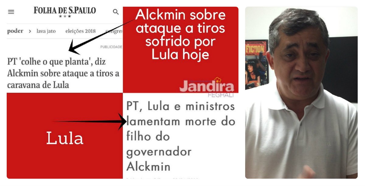 As declarações do governador de São Paulo, Geraldo Alckmin, candidato do PSDB à presidência, minimizando a tentativa de atentado contra a vida do ex-presidente Luiz Inácio Lula da Silva, provocaram a indignação de políticos que defendem a democracia. Nas redes sociais, o deputado federal José Guimarães (PT-CE) afirmou que o "Governador de SP defende o fascismo e demonstra não ter nenhum compromisso com a Democracia. O país precisa se levantar contra a violência, o ódio e o fascismo". Ele também reproduziu postagem da deputada federal Jandira Feghali (PCdoB-RJ), comparando a postura solidária diferenciada entre Lula e Alckimin (Foto: Fatima 247) As declarações do governador de São Paulo, Geraldo Alckmin, candidato do PSDB à presidência, minimizando a tentativa de atentado contra a vida do ex-presidente Luiz Inácio Lula da Silva, provocaram a indignação de políticos que defendem a democracia. Nas redes sociais, o deputado federal José Guimarães (PT-CE) afirmou que o "Governador de SP defende o fascismo e demonstra não ter nenhum compromisso com a Democracia. O país precisa se levantar contra a violência, o ódio e o fascismo". Ele também reproduziu postagem da deputada federal Jandira Feghali (PCdoB-RJ), comparando a postura solidária diferenciada entre Lula e Alckimin