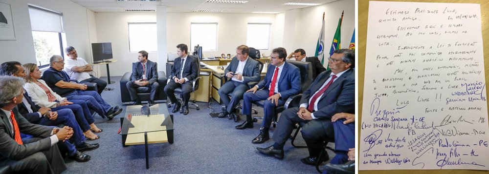 Nove governadores estão nesta terça-feira 10 em Curitiba para visitar o ex-presidente Lula na Polícia Federal, onde está preso, mas foram impedidos pelo juiz Sergio Moro; "Entre as regras da carceragem e a Lei de Execução Penal, todos sabem que a lei tem primazia. O artigo 41 da Lei de Execução Penal diz que advogados, parentes e amigos têm direito de visitar um preso. Eu fui juiz federal por 12 anos, e inclusive fui juiz de execução penal", destacou o governador do Maranhão, Flávio Dino; os governadores e três senadores fizeram uma carta assinada para Lula e pediram audiência com a presidente do STF, ministra Cármen Lúcia; assista à coletiva (Foto: Gisele Federicce) Nove governadores estão nesta terça-feira 10 em Curitiba para visitar o ex-presidente Lula na Polícia Federal, onde está preso, mas foram impedidos pelo juiz Sergio Moro; "Entre as regras da carceragem e a Lei de Execução Penal, todos sabem que a lei tem primazia. O artigo 41 da Lei de Execução Penal diz que advogados, parentes e amigos têm direito de visitar um preso. Eu fui juiz federal por 12 anos, e inclusive fui juiz de execução penal", destacou o governador do Maranhão, Flávio Dino; os governadores e três senadores fizeram uma carta assinada para Lula e pediram audiência com a presidente do STF, ministra Cármen Lúcia; assista à coletiva