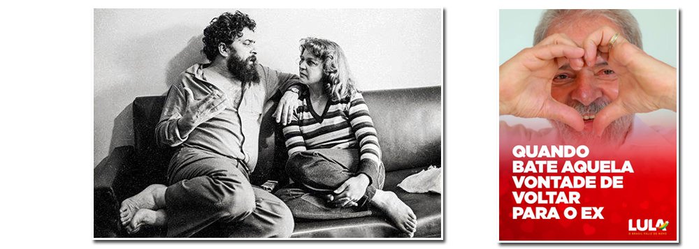 O próprio perfil do ex-presidente no Twitter postou uma imagem de Lula com a mensagem: "quando bate aquela vontade de voltar para o ex"; a deputada Jandira Feghali publicou uma imagem do fotógrafo Juca Martins de Lula e Marisa Letícia e denunciou a perseguição midiático-político contra o casal (Foto: Gisele Federicce) O próprio perfil do ex-presidente no Twitter postou uma imagem de Lula com a mensagem: "quando bate aquela vontade de voltar para o ex"; a deputada Jandira Feghali publicou uma imagem do fotógrafo Juca Martins de Lula e Marisa Letícia e denunciou a perseguição midiático-político contra o casal