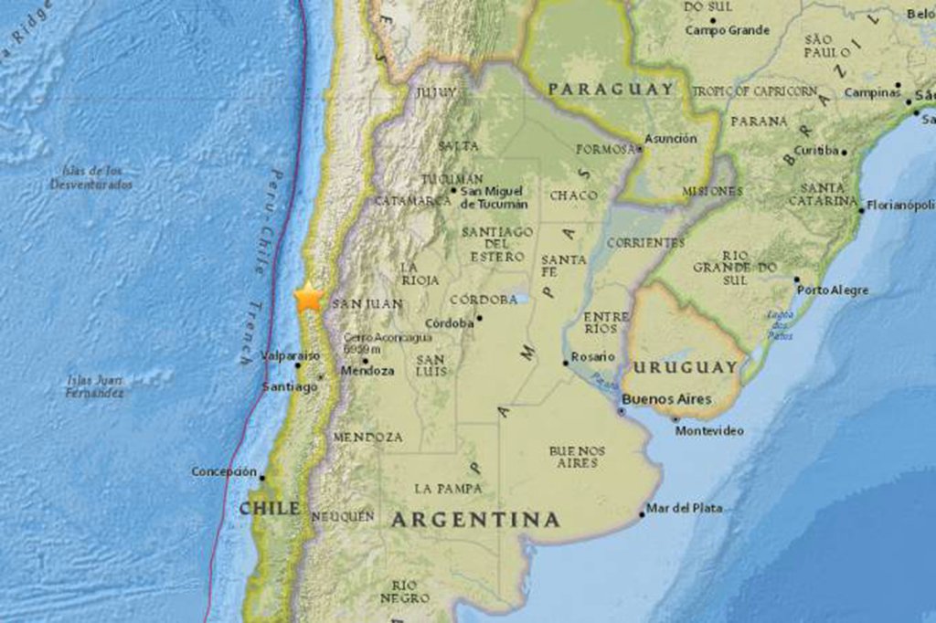 Um terremoto de magnitude 5,3 sacudiu as regiões de Coquimbo e Atacama, no norte do Chile, sem causar vítimas e danos consideráveis, segundo as autoridades do país; o seu epicentro foi situado a 5,3 quilômetros a sudeste de Ovalle e a cerca de 400 de Santiago, na região de Coquimbo, com seu hipocentro a 56,5 quilômetros de profundidade, informou o Centro Sismológico Nacional, da Universidade do Chile (Foto: Leonardo Lucena) Um terremoto de magnitude 5,3 sacudiu as regiões de Coquimbo e Atacama, no norte do Chile, sem causar vítimas e danos consideráveis, segundo as autoridades do país; o seu epicentro foi situado a 5,3 quilômetros a sudeste de Ovalle e a cerca de 400 de Santiago, na região de Coquimbo, com seu hipocentro a 56,5 quilômetros de profundidade, informou o Centro Sismológico Nacional, da Universidade do Chile
