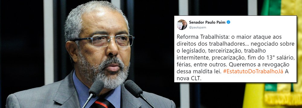 Crítico ferrenho de Temer e contrário à Reforma Trabalhista, o senador Paulo Paim (PT-RS) usou o Twitter para afirmar que denunciou, realizou audiências e que “Agora realidade veio à tona: 13,7 milhões de desempregados”; para ele, é “o maior ataque aos direitos dos trabalhadores... negociado sobre o legislado, terceirização, precarização, fim do 13° salário, férias, entre outros. Queremos a revogação dessa maldita lei" (Foto: Voney Malta) Crítico ferrenho de Temer e contrário à Reforma Trabalhista, o senador Paulo Paim (PT-RS) usou o Twitter para afirmar que denunciou, realizou audiências e que “Agora realidade veio à tona: 13,7 milhões de desempregados”; para ele, é “o maior ataque aos direitos dos trabalhadores... negociado sobre o legislado, terceirização, precarização, fim do 13° salário, férias, entre outros. Queremos a revogação dessa maldita lei"