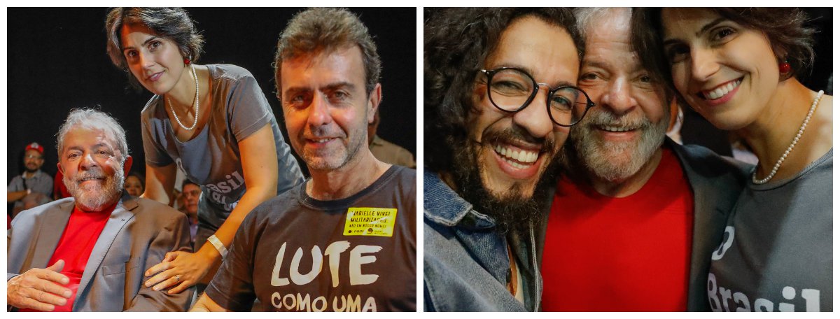 O ex-presidente Luiz Inácio Lula da Silva participou, nesta noite, de um ato histórico contra o fascismo, no Rio de Janeiro, em que defendeu sua inocência, sua candidatura e, ao lado de lideranças da esquerda, como Marcelo Freixo, Manuela D'Ávila e Jean Wyllys, prestou sua homenagem à vereadora executada Marielle Franco; "Sabe qual é o erro daqueles que praticam a violência? Eles acham que matando a carne eles matam as ideias", disse Lula, que também apontou a real motivação do golpe de 2016, que derrubou a presidente Dilma Rousseff e hoje tenta impedir sua candidatura; "O que está acontecendo no Brasil tem o dedo das empresas multinacionais do petróleo. Eles não querem a soberania do Brasil", afirmou (Foto: Leonardo Attuch) O ex-presidente Luiz Inácio Lula da Silva participou, nesta noite, de um ato histórico contra o fascismo, no Rio de Janeiro, em que defendeu sua inocência, sua candidatura e, ao lado de lideranças da esquerda, como Marcelo Freixo, Manuela D'Ávila e Jean Wyllys, prestou sua homenagem à vereadora executada Marielle Franco; "Sabe qual é o erro daqueles que praticam a violência? Eles acham que matando a carne eles matam as ideias", disse Lula, que também apontou a real motivação do golpe de 2016, que derrubou a presidente Dilma Rousseff e hoje tenta impedir sua candidatura; "O que está acontecendo no Brasil tem o dedo das empresas multinacionais do petróleo. Eles não querem a soberania do Brasil", afirmou