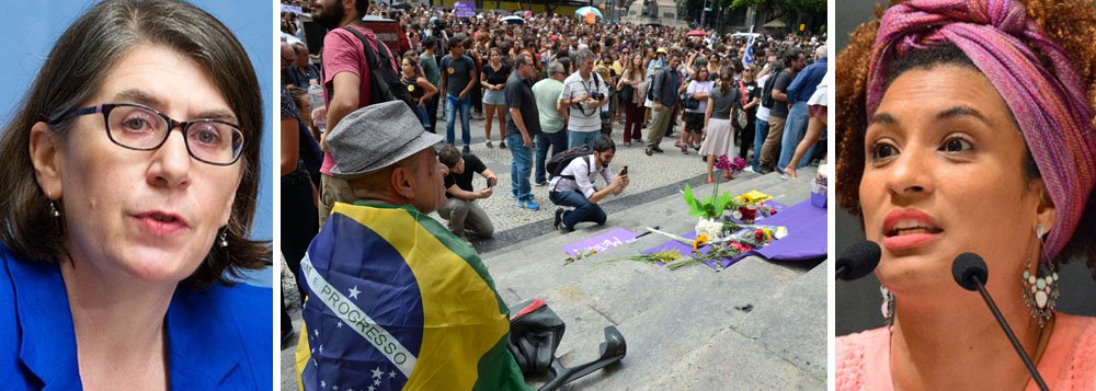 O Escritório do Alto Comissariado das Nações Unidas para os Direitos Humanos (ACNUDH) classificou hoje (15) como "profundamente chocante" o assassinato da vereadora carioca Marielle Franco, do Psol; em nota, a porta-voz do Escritório da ONU, Liz Throssel, lembrou que Marielle era uma defensora dos direitos humanos que atuava contra a violência policial, pelos direitos das mulheres e de afrodescendentes em áreas pobres do Rio de Janeiro; ONU pediu ainda que o inquérito ocorra "o mais rapidamente possível" (Foto: Aquiles Lins) O Escritório do Alto Comissariado das Nações Unidas para os Direitos Humanos (ACNUDH) classificou hoje (15) como "profundamente chocante" o assassinato da vereadora carioca Marielle Franco, do Psol; em nota, a porta-voz do Escritório da ONU, Liz Throssel, lembrou que Marielle era uma defensora dos direitos humanos que atuava contra a violência policial, pelos direitos das mulheres e de afrodescendentes em áreas pobres do Rio de Janeiro; ONU pediu ainda que o inquérito ocorra "o mais rapidamente possível"