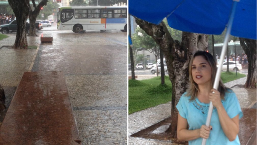 Mesmo sob a forte chuva que caiu em Goiânia no começo da noite de sexta-feira, a nova TV Brasil Central acompanhou o ato em protesto pelo assassinato da vereadora Marielle Franco (PSol) e do motorista dela, Anderson Pedro Gomes, no Rio de Janeiro; “Portando cartazes e bandeiras, os manifestantes querem que a morte da vereadora carioca Marielle Franco seja investigada”, informou a jornalista Danuza Azevedo, que acompanhou o ato (Foto: José Barbacena) Mesmo sob a forte chuva que caiu em Goiânia no começo da noite de sexta-feira, a nova TV Brasil Central acompanhou o ato em protesto pelo assassinato da vereadora Marielle Franco (PSol) e do motorista dela, Anderson Pedro Gomes, no Rio de Janeiro; “Portando cartazes e bandeiras, os manifestantes querem que a morte da vereadora carioca Marielle Franco seja investigada”, informou a jornalista Danuza Azevedo, que acompanhou o ato