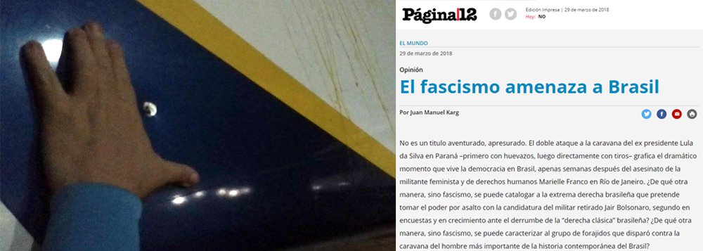 No texto "Fascismo ameaça o Brasil", na editoria de Opinião do jornal Pagina 12, Juan Manuel Karg, cientista político da Universidade de Buenos Aires, afirma que o país "corre sério risco de entrar em uma fase de mexicanização de sua política, com assassinatos por líderes políticos, ataques a líderes populares e tentativas de legitimar essa violência, através de cumplicidade, de vários setores do poder. É a triste evolução de um golpe parlamentar que, desde 2016, mantém o país em verdadeiro estado de emergência, onde a condenação e a desqualificação de Lula são a segunda fase" (Foto: Leonardo Lucena) No texto "Fascismo ameaça o Brasil", na editoria de Opinião do jornal Pagina 12, Juan Manuel Karg, cientista político da Universidade de Buenos Aires, afirma que o país "corre sério risco de entrar em uma fase de mexicanização de sua política, com assassinatos por líderes políticos, ataques a líderes populares e tentativas de legitimar essa violência, através de cumplicidade, de vários setores do poder. É a triste evolução de um golpe parlamentar que, desde 2016, mantém o país em verdadeiro estado de emergência, onde a condenação e a desqualificação de Lula são a segunda fase"