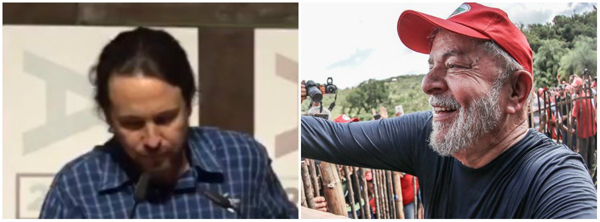 O Secretário Geral do Podemos e deputado, Pablo Iglesias, afirmou prestou apoio ao ex-presidente Luiz Inácio Lula da Silva. Em discurso para uma plateia gigantesca, o parlamentar disse manifestar solidariedade ao povo brasileira que está lutando contra o autoritarismo e pediu a liberdade de Lula. Em seguida o público também gritou fazendo o mesmo pedido; assista ao vídeo (Foto: Leonardo Lucena) O Secretário Geral do Podemos e deputado, Pablo Iglesias, afirmou prestou apoio ao ex-presidente Luiz Inácio Lula da Silva. Em discurso para uma plateia gigantesca, o parlamentar disse manifestar solidariedade ao povo brasileira que está lutando contra o autoritarismo e pediu a liberdade de Lula. Em seguida o público também gritou fazendo o mesmo pedido; assista ao vídeo