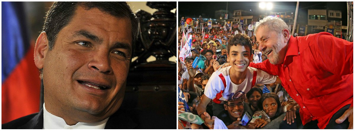 O ex-presidente do Equador Rafael Correa manifestou solidariedade ao ex-presidente Lula condenado sem provas tanto em primeira como em segunda instância no processo envolvendo o triplex no Guarujá (SP); Correa também afirmou que, "quanto mais escura a noite, mais próximo está o amanhecer. Pois o amanhecer está bem próximo, companheiros" (Foto: Leonardo Lucena) O ex-presidente do Equador Rafael Correa manifestou solidariedade ao ex-presidente Lula condenado sem provas tanto em primeira como em segunda instância no processo envolvendo o triplex no Guarujá (SP); Correa também afirmou que, "quanto mais escura a noite, mais próximo está o amanhecer. Pois o amanhecer está bem próximo, companheiros"