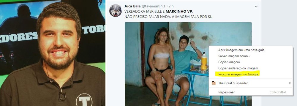O jornalista esportivo Allan Simon criticou a disseminação de notícias caluniosas contra a vereadora Marielle Franco (PSOL) e deu uma dica de desmascarar uma fake news; "1) Clique com o direito na foto e clique em 'pesquisa imagem no Google'; 2) Veja os termos relacionados à foto original; 3) Encontre a imagem original; 4) Manda o troll enfiar o fake news onde achar mais confortável", escreveu Simon em seu twitter, em viralizou nas redes (Foto: Aquiles Lins) O jornalista esportivo Allan Simon criticou a disseminação de notícias caluniosas contra a vereadora Marielle Franco (PSOL) e deu uma dica de desmascarar uma fake news; "1) Clique com o direito na foto e clique em 'pesquisa imagem no Google'; 2) Veja os termos relacionados à foto original; 3) Encontre a imagem original; 4) Manda o troll enfiar o fake news onde achar mais confortável", escreveu Simon em seu twitter, em viralizou nas redes