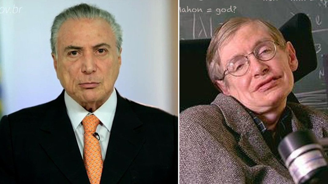 Michel Temer foi ao Twitter para lamentar a morte do físico britânico Stephen Hawking, aos 76 anos, nesta quarta-feira, 14; não demorou e uma seguidora o lembrou da hipocrisia da fala; "Enquanto Stephen Hawking estudava a amplitude e o vasto universo, o equipe brasileira de astronomia foi expulsa do laboratório internacional de astronomia pq o governo brasileiro não paga as mensalidades. Olha só que hipocrisia vc falar disso @MichelTemer" (Foto: Aquiles Lins) Michel Temer foi ao Twitter para lamentar a morte do físico britânico Stephen Hawking, aos 76 anos, nesta quarta-feira, 14; não demorou e uma seguidora o lembrou da hipocrisia da fala; "Enquanto Stephen Hawking estudava a amplitude e o vasto universo, o equipe brasileira de astronomia foi expulsa do laboratório internacional de astronomia pq o governo brasileiro não paga as mensalidades. Olha só que hipocrisia vc falar disso @MichelTemer"
