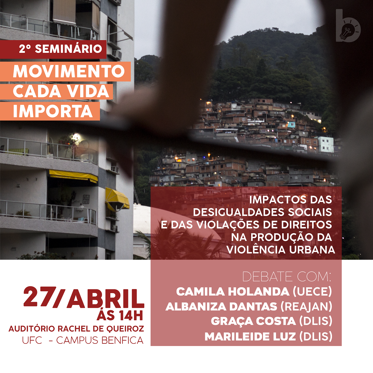 Será realizado nesta sexta-feira (27), a partir das 14h, no Auditório Rachel de Queiroz, do Centro de Humanidades da Universidade Federal do Ceará (UFC), o "2º Seminário do Movimento Cada Vida Importa: a universidade na prevenção e enfrentamento da violência", tendo como tema "Impactos das desigualdades sociais e das violações de direitos na produção da violência urbana" (Foto: Fatima 247) Será realizado nesta sexta-feira (27), a partir das 14h, no Auditório Rachel de Queiroz, do Centro de Humanidades da Universidade Federal do Ceará (UFC), o "2º Seminário do Movimento Cada Vida Importa: a universidade na prevenção e enfrentamento da violência", tendo como tema "Impactos das desigualdades sociais e das violações de direitos na produção da violência urbana"