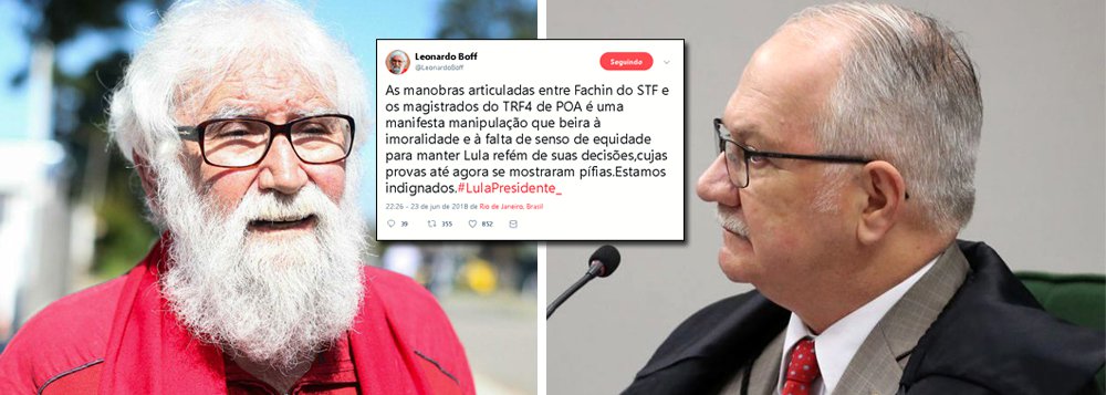 Depois de ser chamado de 'verme' por seu ex-melhor amigo, o ministro Edson Fachin, também foi repreendido pelo teólogo Leonardo Boff, por manobrar para suspender o julgamento do ex-presidente Lula, que vem sendo mantido como preso político para não disputar as eleições presidenciais de 2018, que ele venceria com facilidade (Foto: Leonardo Attuch) Depois de ser chamado de 'verme' por seu ex-melhor amigo, o ministro Edson Fachin, também foi repreendido pelo teólogo Leonardo Boff, por manobrar para suspender o julgamento do ex-presidente Lula, que vem sendo mantido como preso político para não disputar as eleições presidenciais de 2018, que ele venceria com facilidade