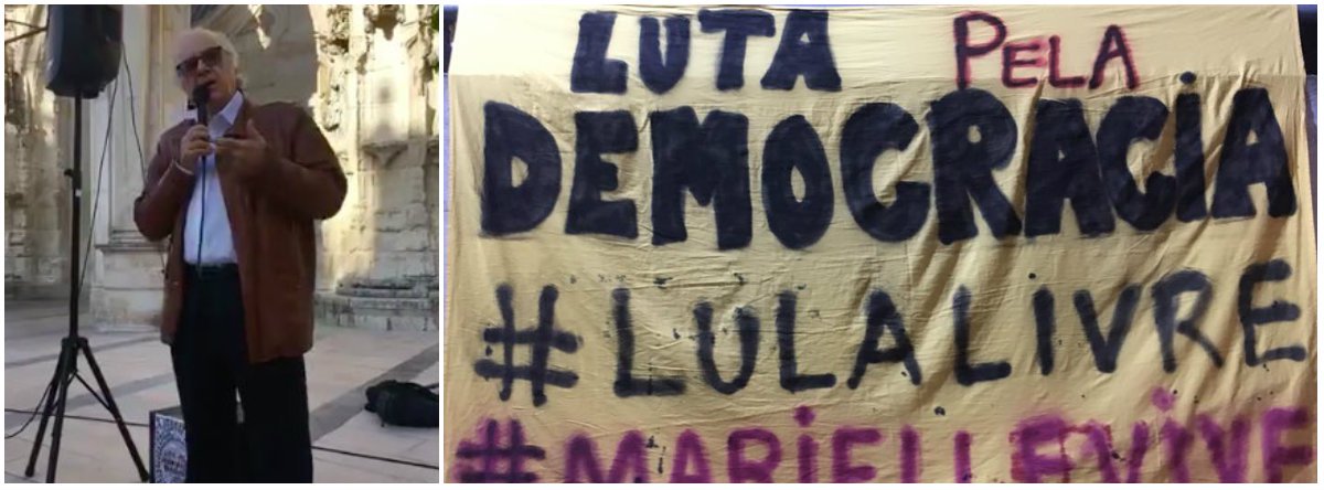 O Coletivo Vozes Importunas realiza nesta segunda-feira 16 na Praça 8 de maio (Santa Cruz) em Coimbra, Portugal, um ato que pede a liberdade do ex-presidente Lula; a manifestação conta a participação de intelectuais, parlamentares portugueses e a população; o sociólogo Boaventura de Sousa Santos também discursou; assista (Foto: Gisele Federicce) O Coletivo Vozes Importunas realiza nesta segunda-feira 16 na Praça 8 de maio (Santa Cruz) em Coimbra, Portugal, um ato que pede a liberdade do ex-presidente Lula; a manifestação conta a participação de intelectuais, parlamentares portugueses e a população; o sociólogo Boaventura de Sousa Santos também discursou; assista