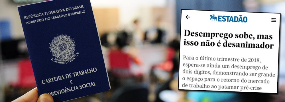 O jornal O Estado de S. Paulo noticiou que o "desemprego sobe, mas não é desanimador", mesmo com os desempregados indo a 12,2% nos três meses até janeiro e ficando maior do que o registrado no trimestre encerrado em outubro, quando a taxa foi de 11,8%; segundo o IBGE, a população desocupada atualmente no País é de 12,7 milhões e não caiu em relação ao trimestre anterior; já trabalhadores sem carteira assinada chegam a 23,2 milhões de pessoas, com alta de 4,4% em relação ao mesmo período de 2017 (Foto: Aquiles Lins) O jornal O Estado de S. Paulo noticiou que o "desemprego sobe, mas não é desanimador", mesmo com os desempregados indo a 12,2% nos três meses até janeiro e ficando maior do que o registrado no trimestre encerrado em outubro, quando a taxa foi de 11,8%; segundo o IBGE, a população desocupada atualmente no País é de 12,7 milhões e não caiu em relação ao trimestre anterior; já trabalhadores sem carteira assinada chegam a 23,2 milhões de pessoas, com alta de 4,4% em relação ao mesmo período de 2017