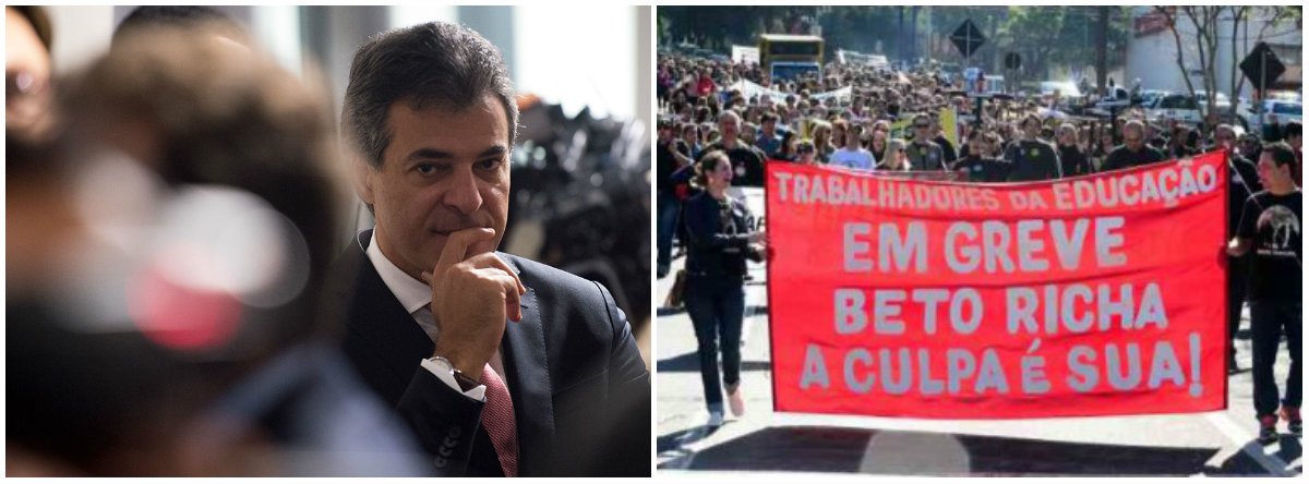 O governador do Paraná Beto Richa (PSDB) deverá se despedir do Palácio Iguaçu (sede do governo estadual), em 1º de abril, sob mais uma greve dos 100 mil educadores distribuídos em 2,1 mil escolas; motivos é que não faltam para que ocorra a paralisação do magistério a partir de março; a APP-Sindicato marcou uma nova assembleia geral da categoria para daqui um mês, no dia 3 março, quando avaliará a deflagração do movimento por tempo indeterminado; o ano letivo de 2018 começará no dia 19 de fevereiro, mas já em “estado de greve” (Foto: Leonardo Lucena) O governador do Paraná Beto Richa (PSDB) deverá se despedir do Palácio Iguaçu (sede do governo estadual), em 1º de abril, sob mais uma greve dos 100 mil educadores distribuídos em 2,1 mil escolas; motivos é que não faltam para que ocorra a paralisação do magistério a partir de março; a APP-Sindicato marcou uma nova assembleia geral da categoria para daqui um mês, no dia 3 março, quando avaliará a deflagração do movimento por tempo indeterminado; o ano letivo de 2018 começará no dia 19 de fevereiro, mas já em “estado de greve”