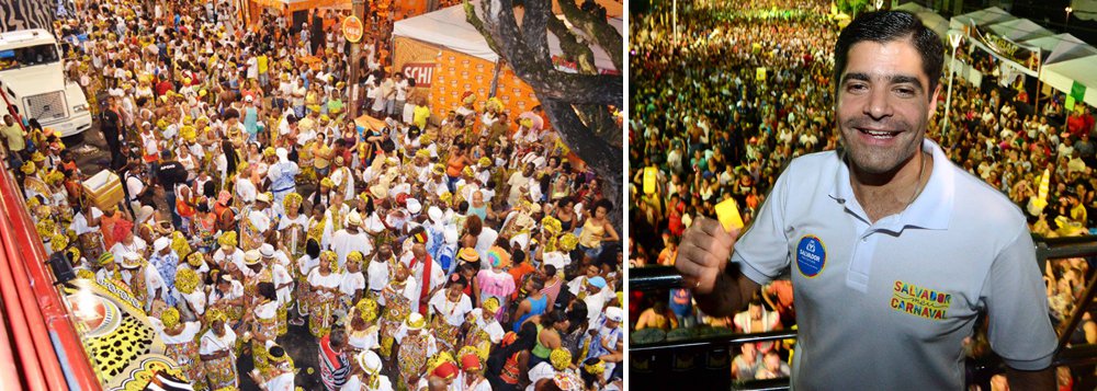 Sempre acompanhado pelos políticos baianos, o tradicional início de desfile do Ilê Aiyê, em Salvador, não contou com uma presença de peso: o prefeito ACM Neto (DEM); essa prática quebrada pelo prefeito só aumentou a especulação de que ele não será candidato ao governo estadual; porém, aliados de ACM Neto rechaçaram a informação e garantiram que ele será candidato; presente na saída do Ilê, o governador Rui Costa (PT) preferiu não opinar
(Foto: Voney Malta) Sempre acompanhado pelos políticos baianos, o tradicional início de desfile do Ilê Aiyê, em Salvador, não contou com uma presença de peso: o prefeito ACM Neto (DEM); essa prática quebrada pelo prefeito só aumentou a especulação de que ele não será candidato ao governo estadual; porém, aliados de ACM Neto rechaçaram a informação e garantiram que ele será candidato; presente na saída do Ilê, o governador Rui Costa (PT) preferiu não opinar