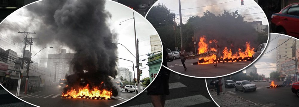 Manifestantes ligados à Frente Brasil Popular reagem à condenação do ex-presidente Lula pelo TRF-4 com fogo nas principais ruas no centro de Porto Alegre; um grupo queimou pneus no cruzamento da Avenida Azenha com a Avenida Princesa Isabel; atos criticam o voto do desembargador Pedro Gebran Neto, relator do processo do triplex, que trouxe mais convicções do que provas, e a já quase certa condenação de Lula por 3 a 0 (Foto: Gisele Federicce) Manifestantes ligados à Frente Brasil Popular reagem à condenação do ex-presidente Lula pelo TRF-4 com fogo nas principais ruas no centro de Porto Alegre; um grupo queimou pneus no cruzamento da Avenida Azenha com a Avenida Princesa Isabel; atos criticam o voto do desembargador Pedro Gebran Neto, relator do processo do triplex, que trouxe mais convicções do que provas, e a já quase certa condenação de Lula por 3 a 0