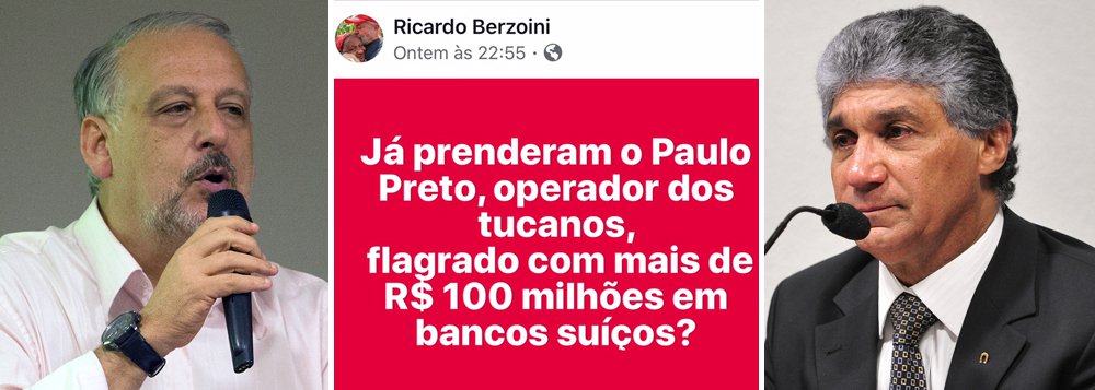 O ex-ministro Ricardo Berzoini ironizou a blindagem do tesoureiro do PSDB, Paulo Vieira de Souza, conhecido como Paulo Preto e flagrado com mais de R$ 100 milhões na Suíça; "já prenderam?", questionou (Foto: Leonardo Attuch) O ex-ministro Ricardo Berzoini ironizou a blindagem do tesoureiro do PSDB, Paulo Vieira de Souza, conhecido como Paulo Preto e flagrado com mais de R$ 100 milhões na Suíça; "já prenderam?", questionou