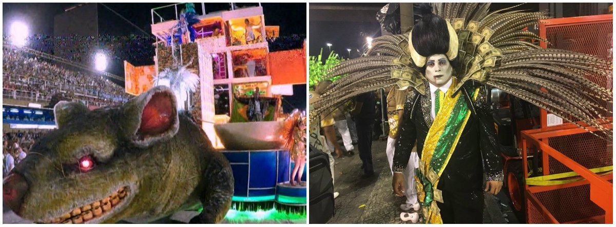 Vence no Carnaval do Rio o discurso de exaltação da Lava Jato, de destruição da Petrobras e da ênfase de que o principal problema do Brasil é a corrupção e Beija-Flor leva seu 14º título; Paraíso do Tuiuti, que se destacou pela irreverência e pelo enredo de protesto, ao denunciar o golpe ao mundo e mostrar Michel Temer como um vampirão neoliberalista, foi vice; ela já havia saído campeã ao se tornar o assunto mais comentado na internet do carnaval e foi eleita em vários prêmios de público (Foto: Gisele Federicce) Vence no Carnaval do Rio o discurso de exaltação da Lava Jato, de destruição da Petrobras e da ênfase de que o principal problema do Brasil é a corrupção e Beija-Flor leva seu 14º título; Paraíso do Tuiuti, que se destacou pela irreverência e pelo enredo de protesto, ao denunciar o golpe ao mundo e mostrar Michel Temer como um vampirão neoliberalista, foi vice; ela já havia saído campeã ao se tornar o assunto mais comentado na internet do carnaval e foi eleita em vários prêmios de público