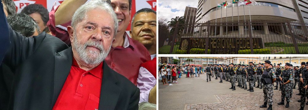 Julgamento do ex-presidente Lula, marcado para esta quarta-feira (24), no TRF-4, em Porto Alegre, será palco de uma verdadeira operação de guerra em nome da segurança; segundo o secretário de Segurança Pública do Rio Grande do Sul, Cezar Schirmer, o perímetro do entorno do TRF-4 terá restrição por via "aérea, terrestre e naval", além de atiradores de elite posicionados em locais estratégicos; "O perímetro ficará isolado o tempo necessário para garantirmos a ordem e a segurança ao TRF-4", afirmou o comandante-geral da Brigada Militar, Andreis Dell Lago; desembargadores decidirão se condenarão Lula sem que haja provas contra ele, solapando a democracia, ou se o considerarão inocente, podendo disputar a eleição presidencial de outubro como deseja o povo brasileiro (Foto: Paulo Emílio) Julgamento do ex-presidente Lula, marcado para esta quarta-feira (24), no TRF-4, em Porto Alegre, será palco de uma verdadeira operação de guerra em nome da segurança; segundo o secretário de Segurança Pública do Rio Grande do Sul, Cezar Schirmer, o perímetro do entorno do TRF-4 terá restrição por via "aérea, terrestre e naval", além de atiradores de elite posicionados em locais estratégicos; "O perímetro ficará isolado o tempo necessário para garantirmos a ordem e a segurança ao TRF-4", afirmou o comandante-geral da Brigada Militar, Andreis Dell Lago; desembargadores decidirão se condenarão Lula sem que haja provas contra ele, solapando a democracia, ou se o considerarão inocente, podendo disputar a eleição presidencial de outubro como deseja o povo brasileiro