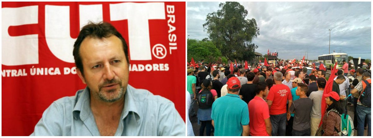 Centenas de manifestantes da CUT, MST e movimentos sociais, em defesa da democracia e do direito do ex-presidente Lula ser candidato nas eleições deste ano, estão marchando desde o amanhecer desta segunda-feira (22) nas ruas de Porto Alegre; para o presidente da CUT-RS, Claudir Nespolo; “Estamos nas ruas para mostrar que ninguém pode sofrer condenação sem provas, não aceitamos este golpe para a retirada dos direitos dos trabalhadores, e reafirmamos que eleição sem Lula é fraude” (Foto: Leonardo Lucena) Centenas de manifestantes da CUT, MST e movimentos sociais, em defesa da democracia e do direito do ex-presidente Lula ser candidato nas eleições deste ano, estão marchando desde o amanhecer desta segunda-feira (22) nas ruas de Porto Alegre; para o presidente da CUT-RS, Claudir Nespolo; “Estamos nas ruas para mostrar que ninguém pode sofrer condenação sem provas, não aceitamos este golpe para a retirada dos direitos dos trabalhadores, e reafirmamos que eleição sem Lula é fraude”